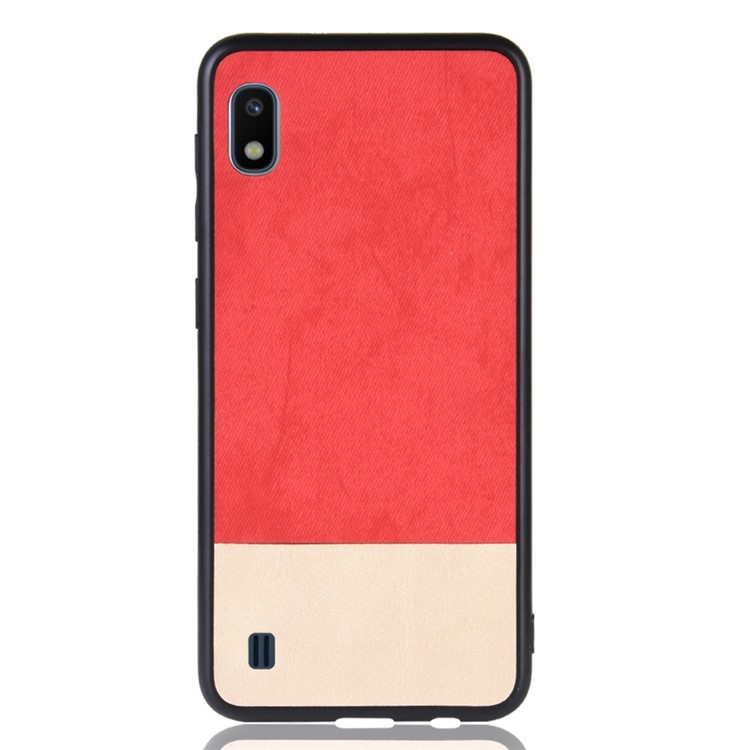 Bi-color Splicing PU Leather Coated PC TPU Hybrid Case Cover for Samsung Galaxy A10 - Red-2