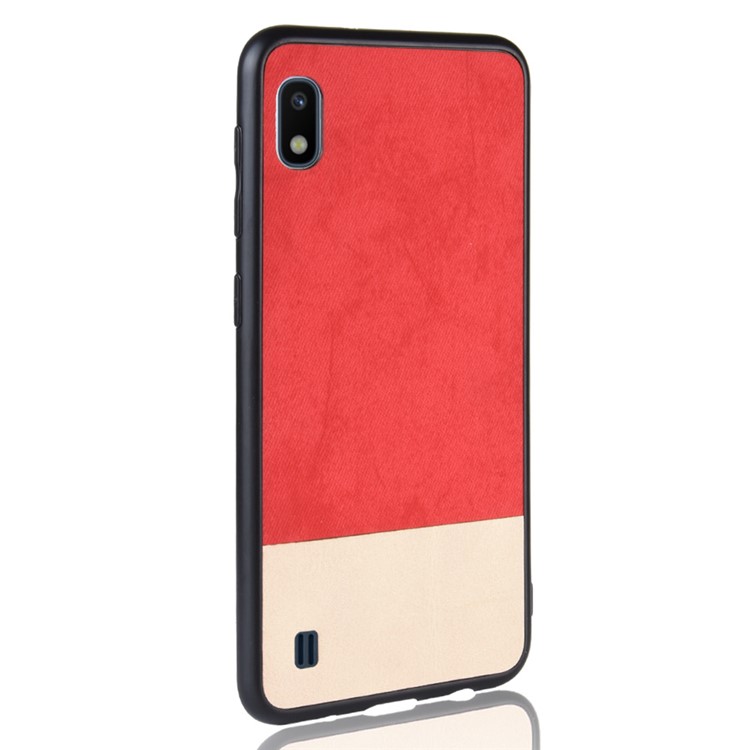 Bi-color Splicing PU Leather Coated PC TPU Hybrid Case Cover for Samsung Galaxy A10 - Red-3