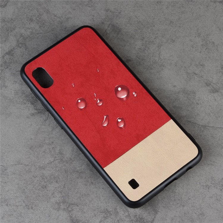 Bi-color Splicing PU Leather Coated PC TPU Hybrid Case Cover for Samsung Galaxy A10 - Red-7