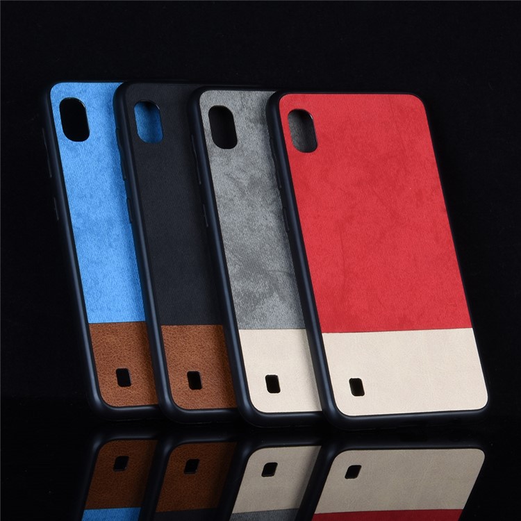 Bi-color Splicing PU Leather Coated PC TPU Hybrid Case Cover for Samsung Galaxy A10 - Red-8
