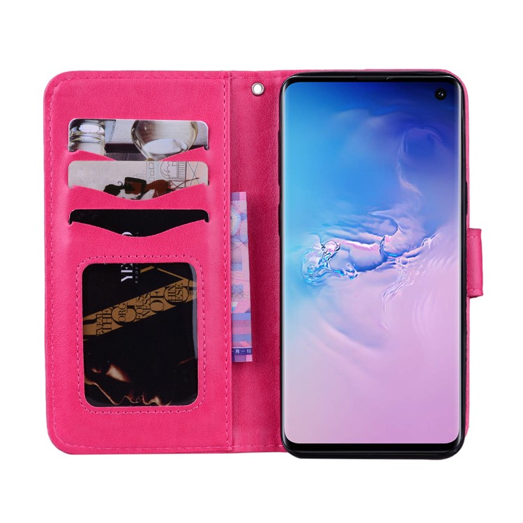 Imprint Heart Flower Leather Wallet Case with Strap for Samsung Galaxy S10 - Rose-4