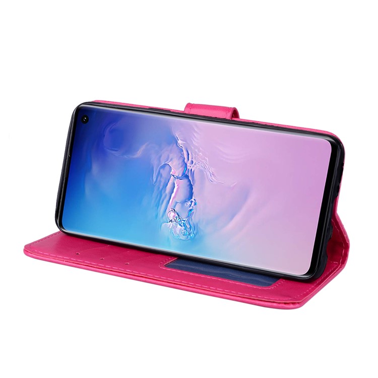 Imprint Heart Flower Leather Wallet Case with Strap for Samsung Galaxy S10 - Rose-5