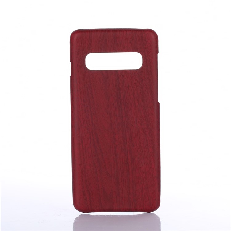 Caixa De Telefone De Madeira Dura Do Telefone Do Plutônio Revestido De Couro Do PC Da Textura Para A Galáxia S10 De Samsung - Vermelho-1