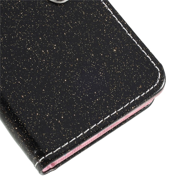 Flash Powder Wallet Stand PU Leather Mobile Cover for Samsung Galaxy S10e - Black-4