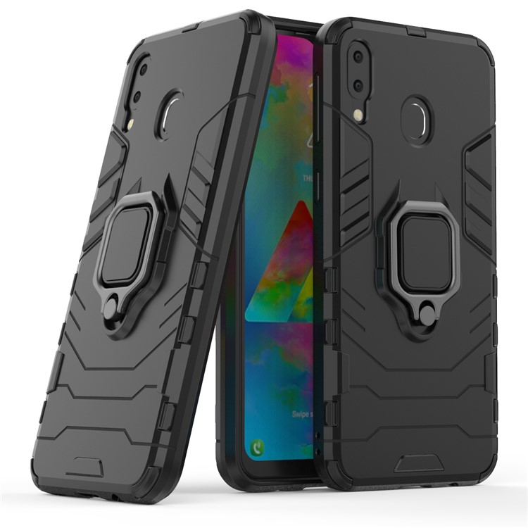 Suporte De Anel De Guarda Cool Kickstand PC Híbrido TPU Para Samsung Galaxy M20 - Preto-1