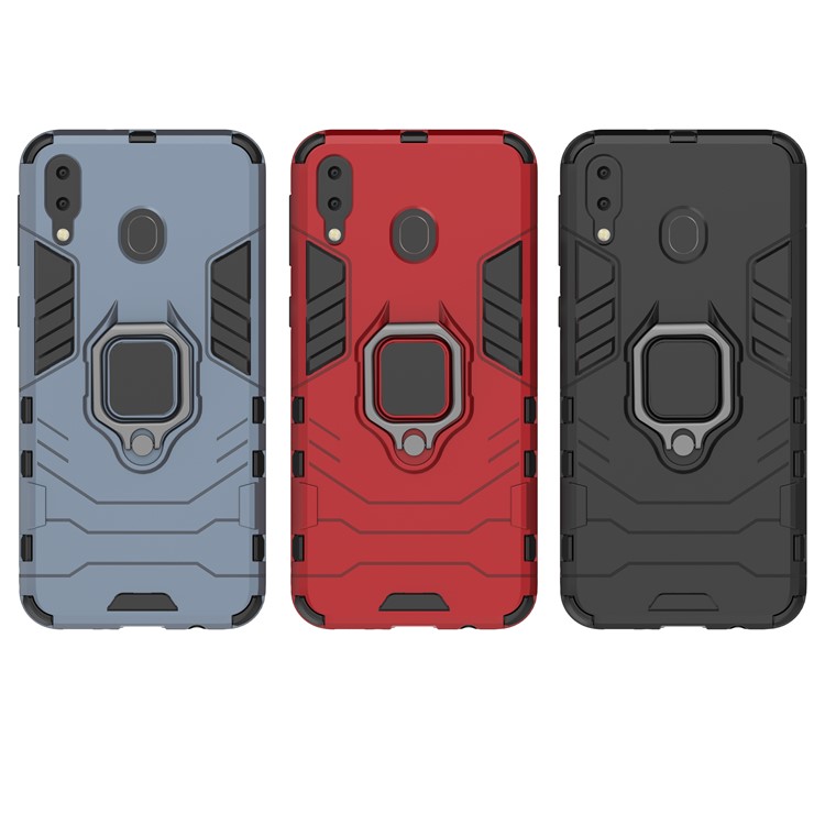 Suporte De Anel De Guarda Cool Kickstand PC Híbrido TPU Para Samsung Galaxy M20 - Preto-10