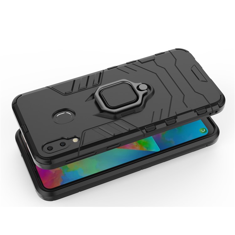 Suporte De Anel De Guarda Cool Kickstand PC Híbrido TPU Para Samsung Galaxy M20 - Preto-3