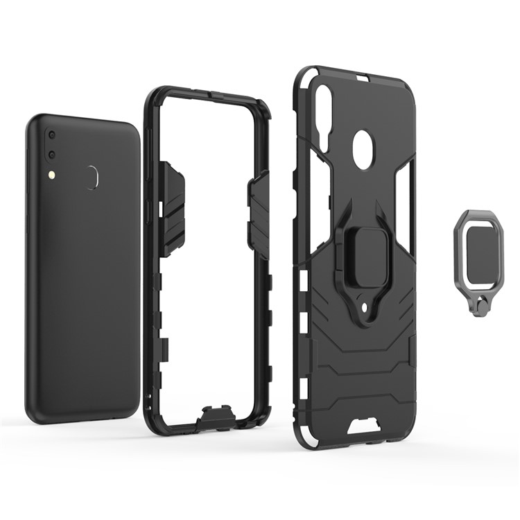 Suporte De Anel De Guarda Cool Kickstand PC Híbrido TPU Para Samsung Galaxy M20 - Preto-4