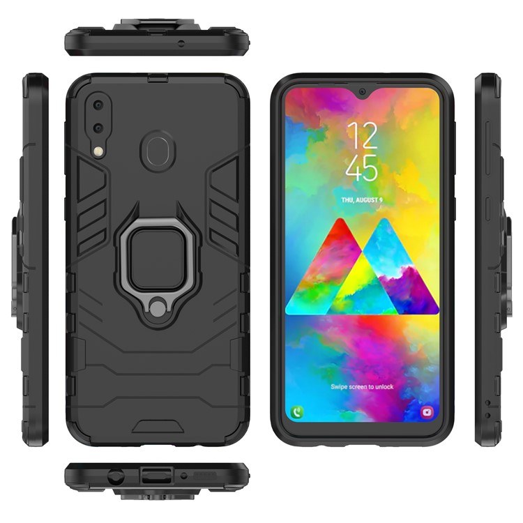 Suporte De Anel De Guarda Cool Kickstand PC Híbrido TPU Para Samsung Galaxy M20 - Preto-5