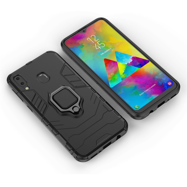 Suporte De Anel De Guarda Cool Kickstand PC Híbrido TPU Para Samsung Galaxy M20 - Preto-7
