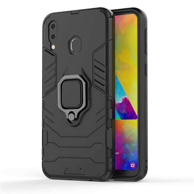 Suporte De Anel De Guarda Cool Kickstand PC Híbrido TPU Para Samsung Galaxy M20 - Preto-8