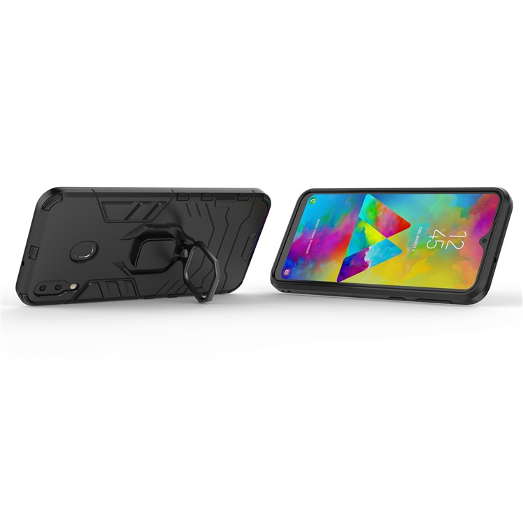 Suporte De Anel De Guarda Cool Kickstand PC Híbrido TPU Para Samsung Galaxy M20 - Preto-9