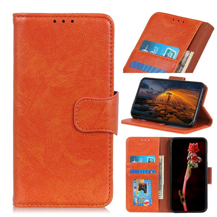 Nappa Textured Split Leather Wallet Magnetic Case for Samsung Galaxy A60 - Orange-1