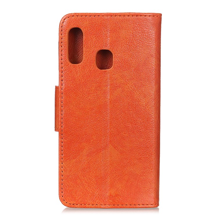 Nappa Textured Split Leather Wallet Magnetic Case for Samsung Galaxy A60 - Orange-12