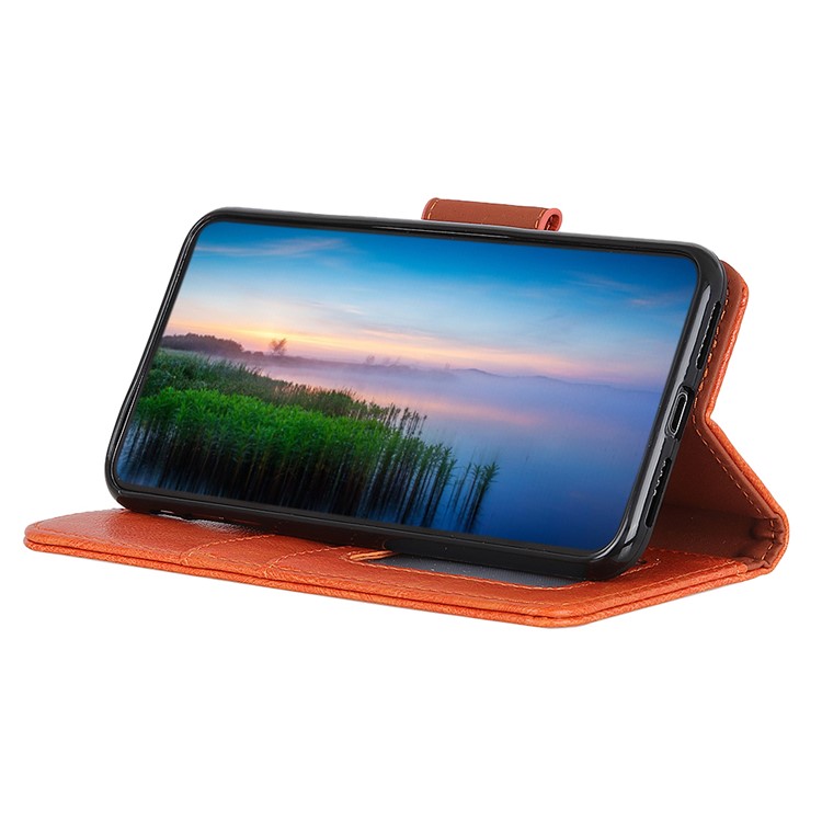 Nappa Textured Split Leather Wallet Magnetic Case for Samsung Galaxy A60 - Orange-2