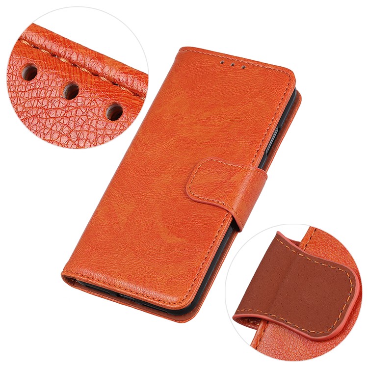 Nappa Textured Split Leather Wallet Magnetic Case for Samsung Galaxy A60 - Orange-5