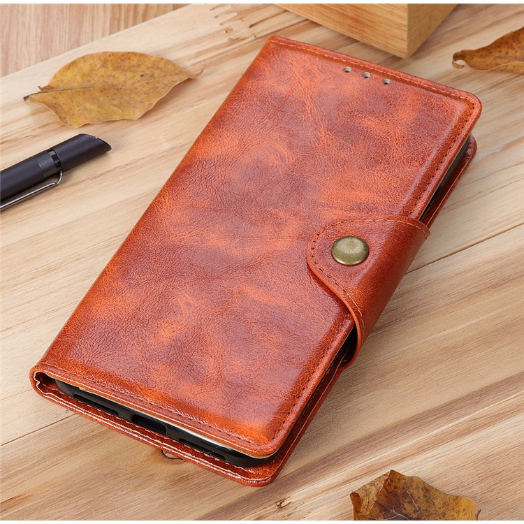 Textured PU Leather Wallet Stand Phone Case for Samsung Galaxy A60 - Orange-10