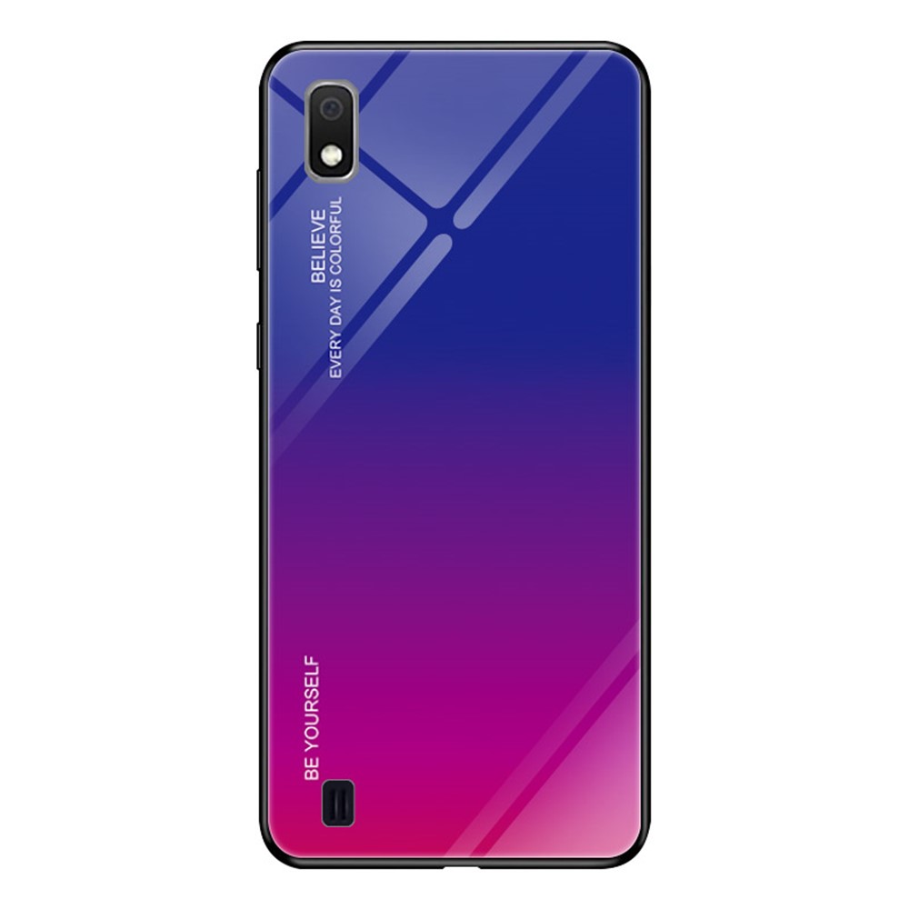 Gradient Color Glass + PC + TPU Hybrid Case for Samsung Galaxy A10 - Blue / Rose-5