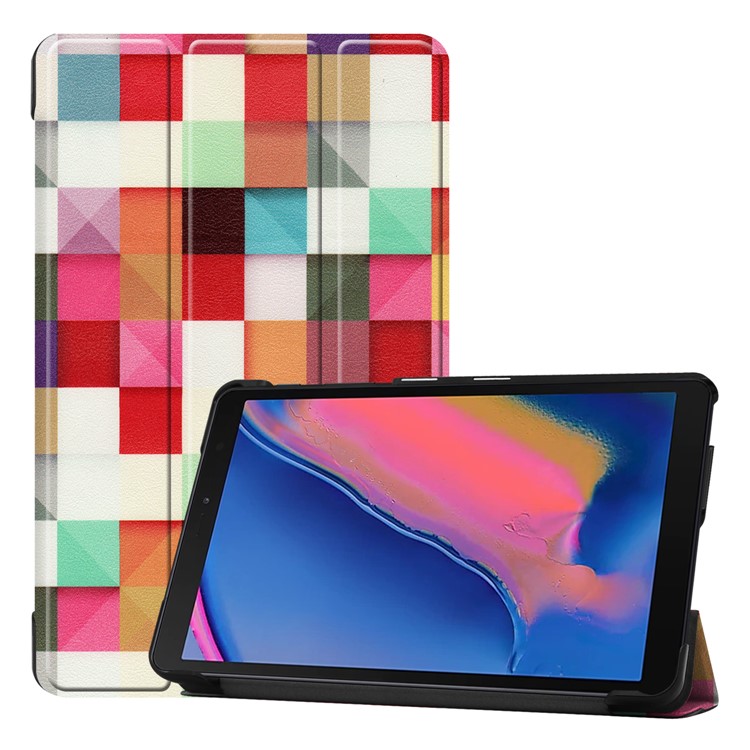 Patterned Tri-fold Stand Leather Smart Case for Samsung Galaxy Tab A 8.0 (2019) with S Pen P200 P205 - Colorful Check-1