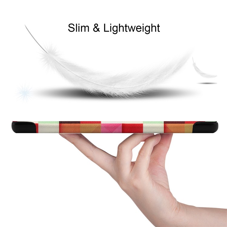 Patterned Tri-fold Stand Leather Smart Case for Samsung Galaxy Tab A 8.0 (2019) with S Pen P200 P205 - Colorful Check-2
