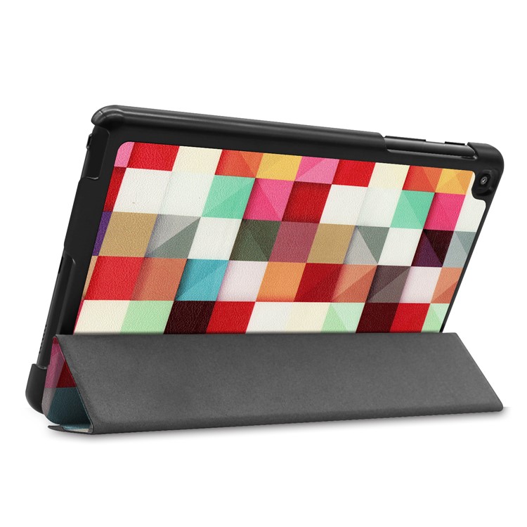 Patterned Tri-fold Stand Leather Smart Case for Samsung Galaxy Tab A 8.0 (2019) with S Pen P200 P205 - Colorful Check-5