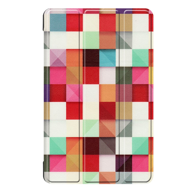 Patterned Tri-fold Stand Leather Smart Case for Samsung Galaxy Tab A 8.0 (2019) with S Pen P200 P205 - Colorful Check-8