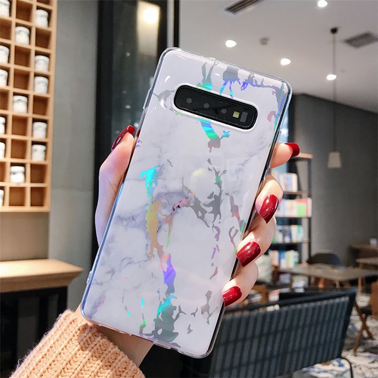 Laser Carving Marble Texture IMD TPU Mobile Case for Samsung Galaxy S10 Plus - White-1