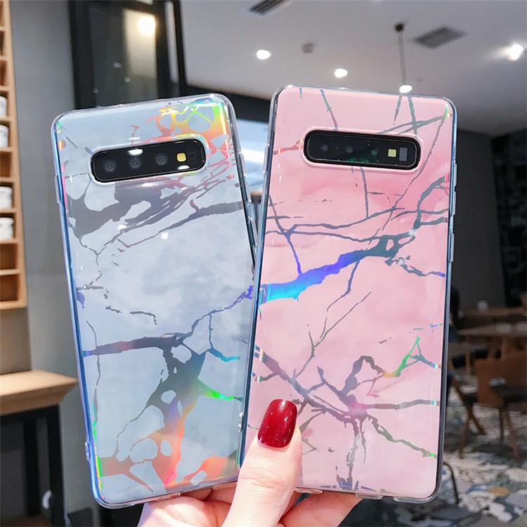 Laser Carving Marble Texture IMD TPU Mobile Case for Samsung Galaxy S10 Plus - Pink-2