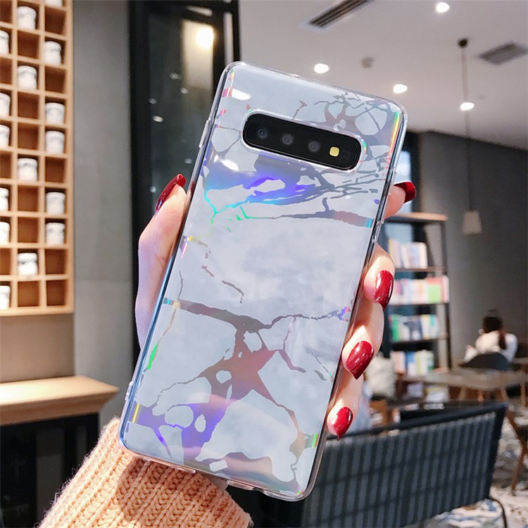 Laser Carving Marble Texture IMD TPU Mobile Case for Samsung Galaxy S10 Plus - Grey-1