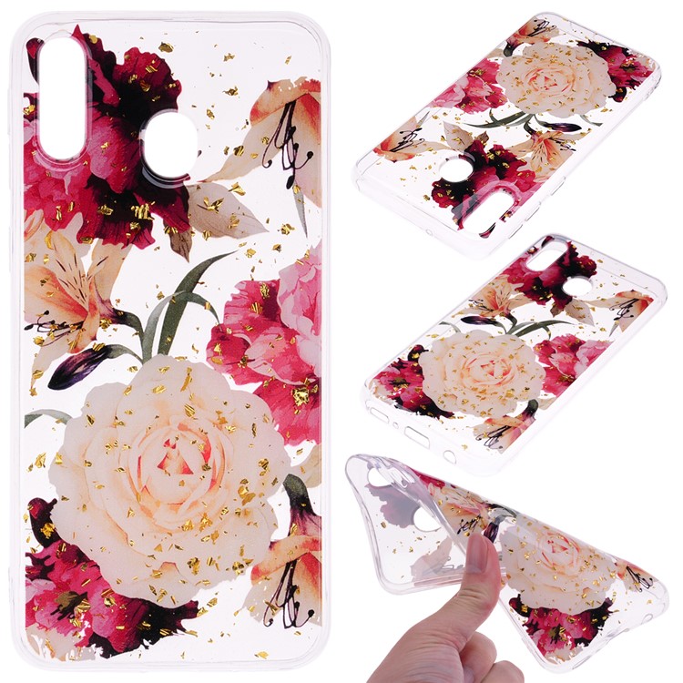 Glitter Sequins Inlaid Patterned TPU Phone Cover for Samsung Galaxy M30 - Pretty Flowers-1