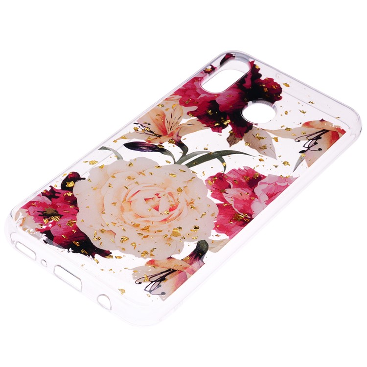 Glitter Sequins Inlaid Patterned TPU Phone Cover for Samsung Galaxy M30 - Pretty Flowers-3