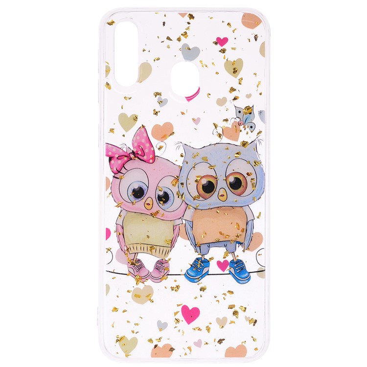 Glitter Sequins Inlaid Patterned TPU Phone Cover for Samsung Galaxy M30 - Owls-2