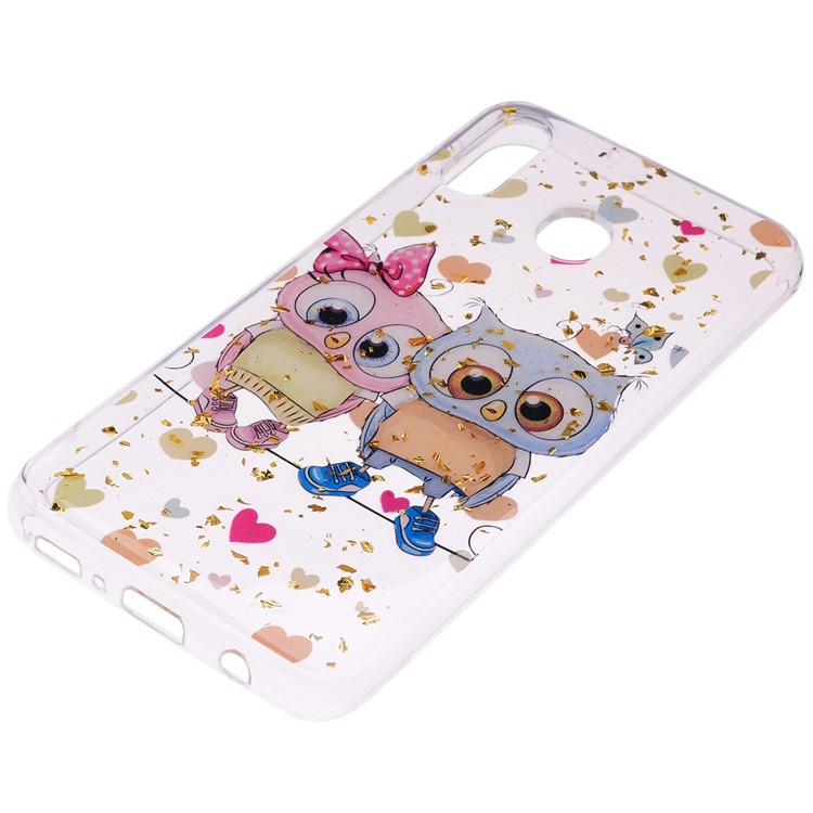 Glitter Sequins Inlaid Patterned TPU Phone Cover for Samsung Galaxy M30 - Owls-3