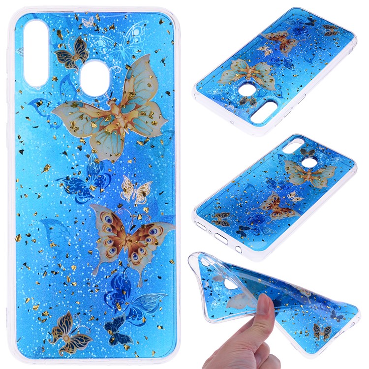 Glitter Sequins Inlaid Patterned TPU Phone Cover for Samsung Galaxy M30 - Butterflies-1