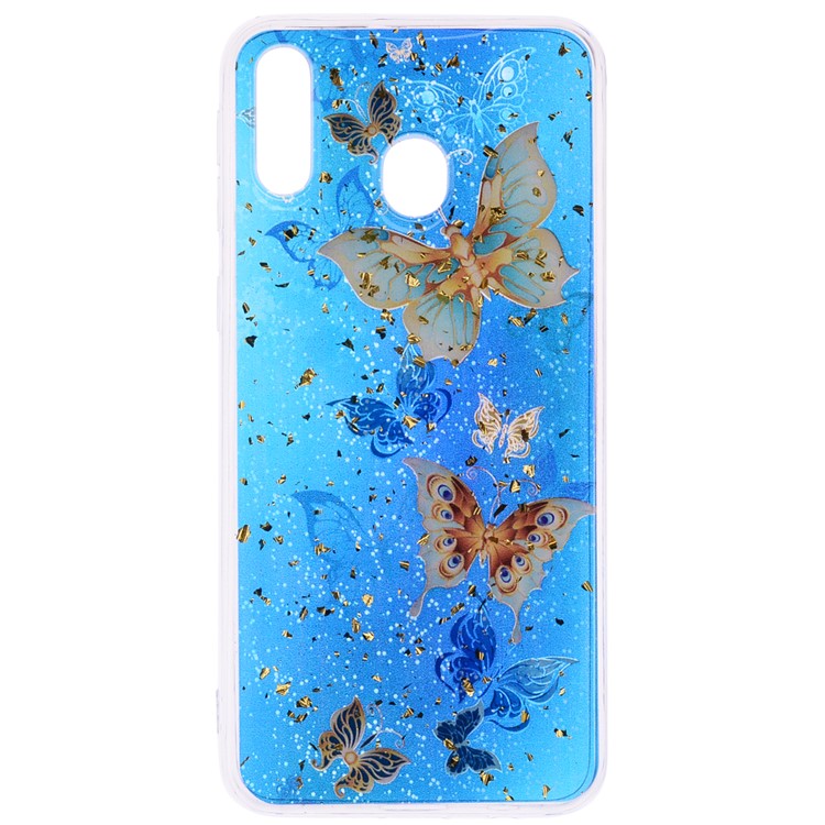 Glitter Sequins Inlaid Patterned TPU Phone Cover for Samsung Galaxy M30 - Butterflies-2