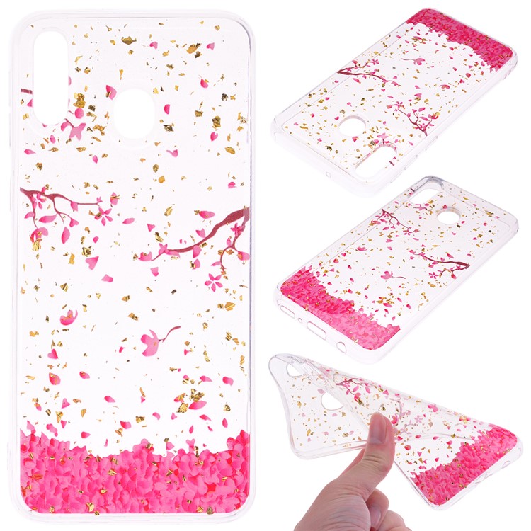 Glitter Sequins Inlaid Patterned TPU Phone Cover for Samsung Galaxy M30 - Falling Flowers-1