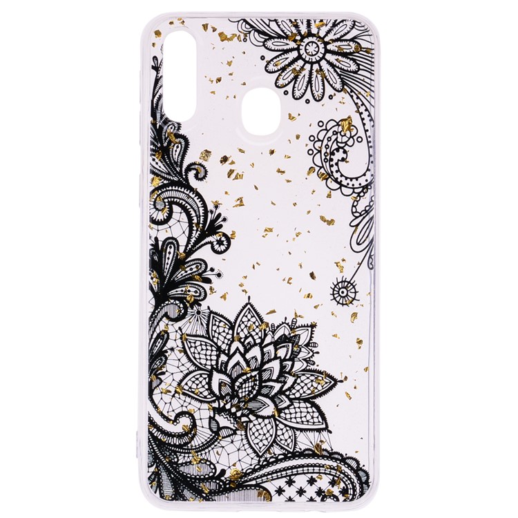 Glitter Sequins Inlaid Patterned TPU Phone Cover for Samsung Galaxy M30 - Black Lace-2