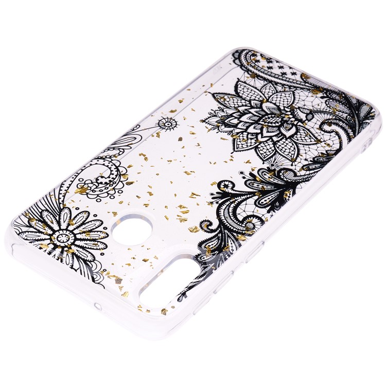 Glitter Sequins Inlaid Patterned TPU Phone Cover for Samsung Galaxy M30 - Black Lace-4