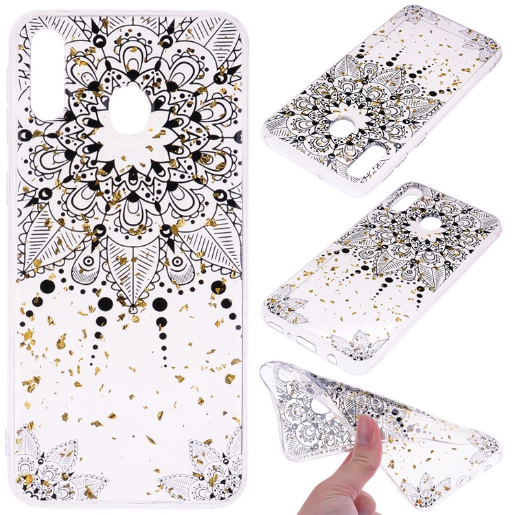 Glitter Sequins Inlaid Patterned TPU Phone Cover for Samsung Galaxy M30 - Black Flower-1