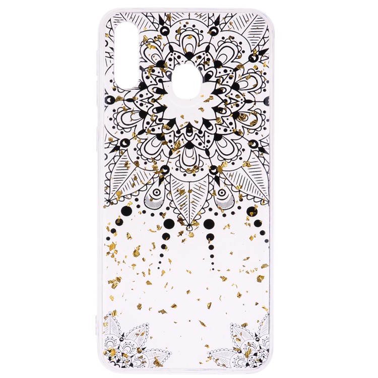 Glitter Sequins Inlaid Patterned TPU Phone Cover for Samsung Galaxy M30 - Black Flower-2