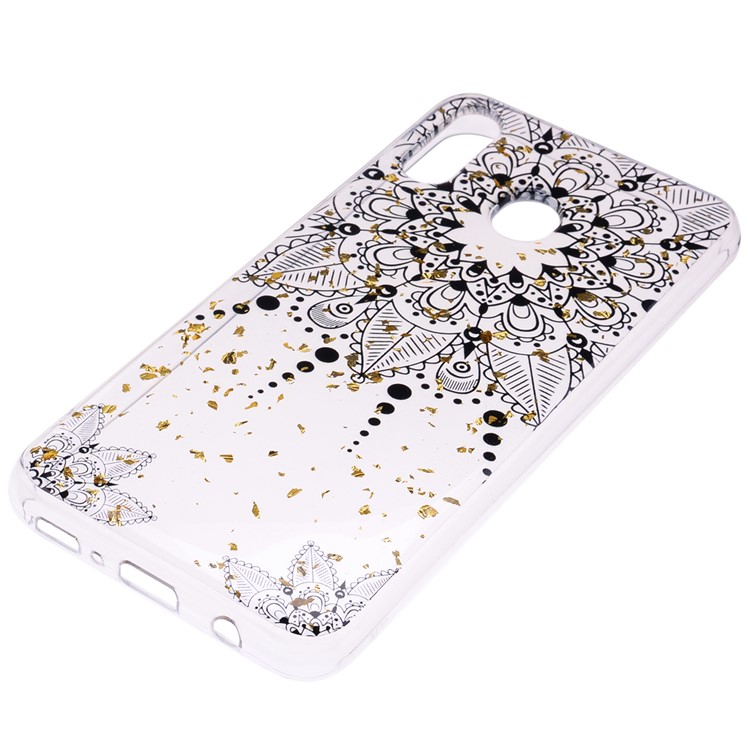 Glitter Sequins Inlaid Patterned TPU Phone Cover for Samsung Galaxy M30 - Black Flower-3