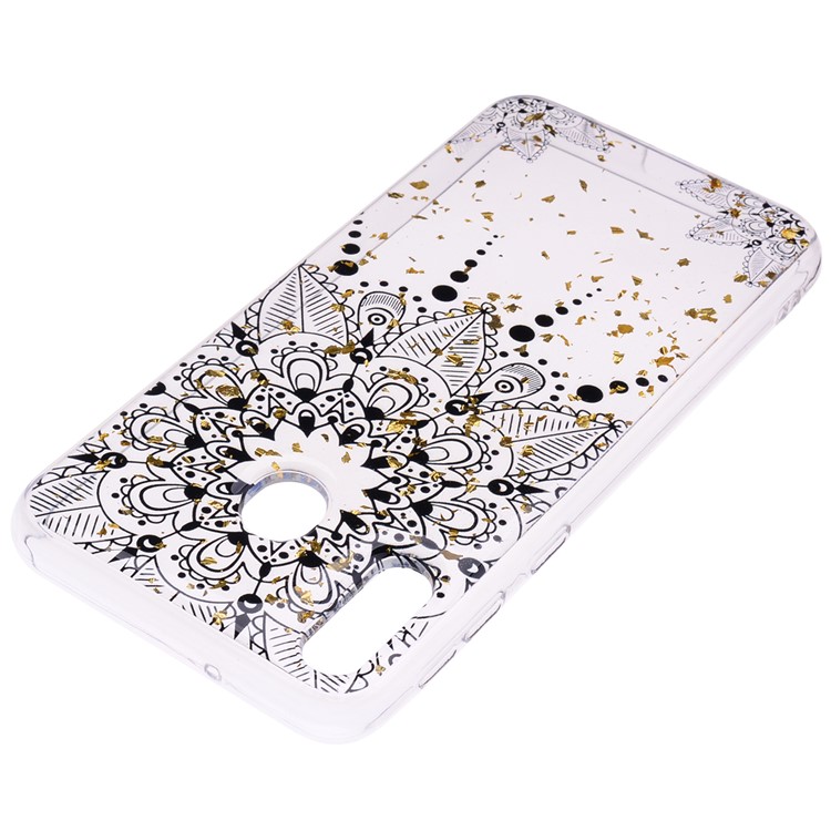 Glitter Sequins Inlaid Patterned TPU Phone Cover for Samsung Galaxy M30 - Black Flower-4