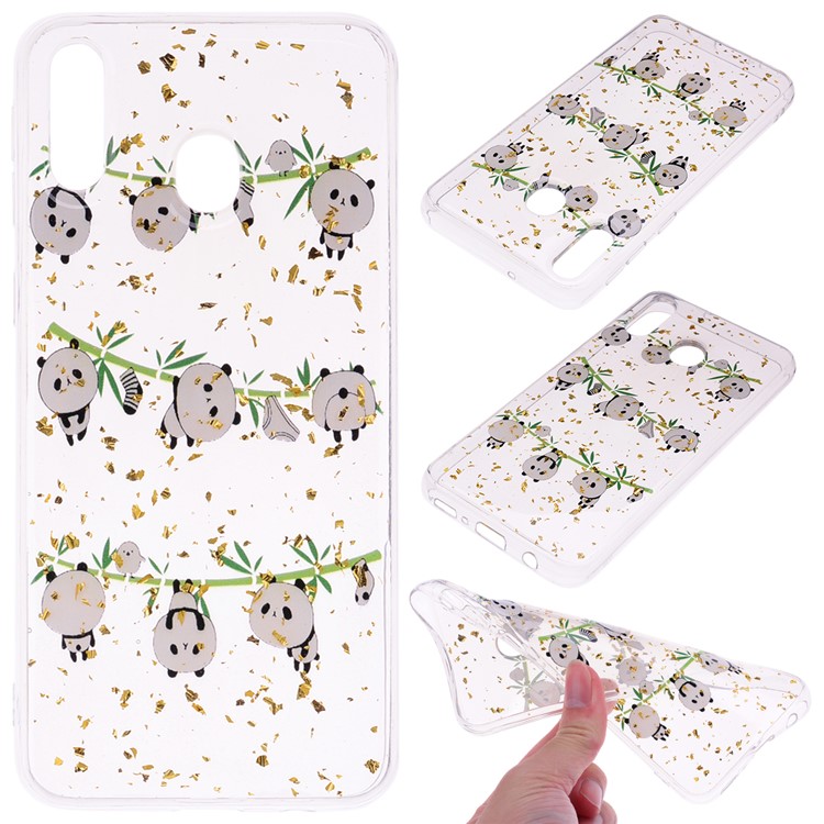 Glitter Sequins Inlaid Patterned TPU Phone Cover for Samsung Galaxy M30 - Pandas-1