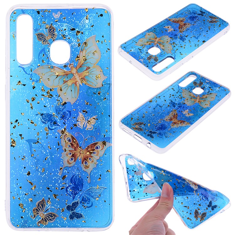 Glitter Sequins Inlaid Patterned TPU Phone Cover for Samsung Galaxy A30 / A20 - Butterflies-1