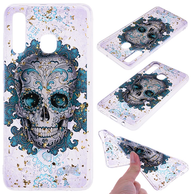 Glitter Sequins Inlaid Patterned TPU Phone Cover for Samsung Galaxy A30 / A20 - Skull-1