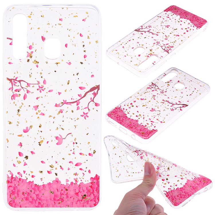 Glitter Sequins Inlaid Patterned TPU Phone Cover for Samsung Galaxy A30 / A20 - Falling Flowers-1