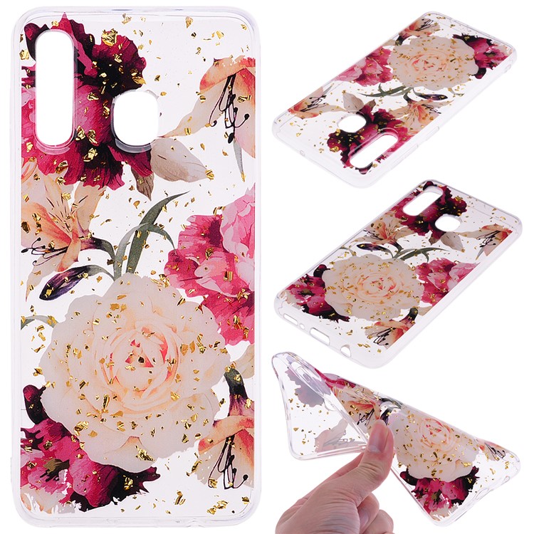 Glitter Sequins Inlaid Patterned TPU Phone Cover for Samsung Galaxy A30 / A20 - Pretty Flowers-1