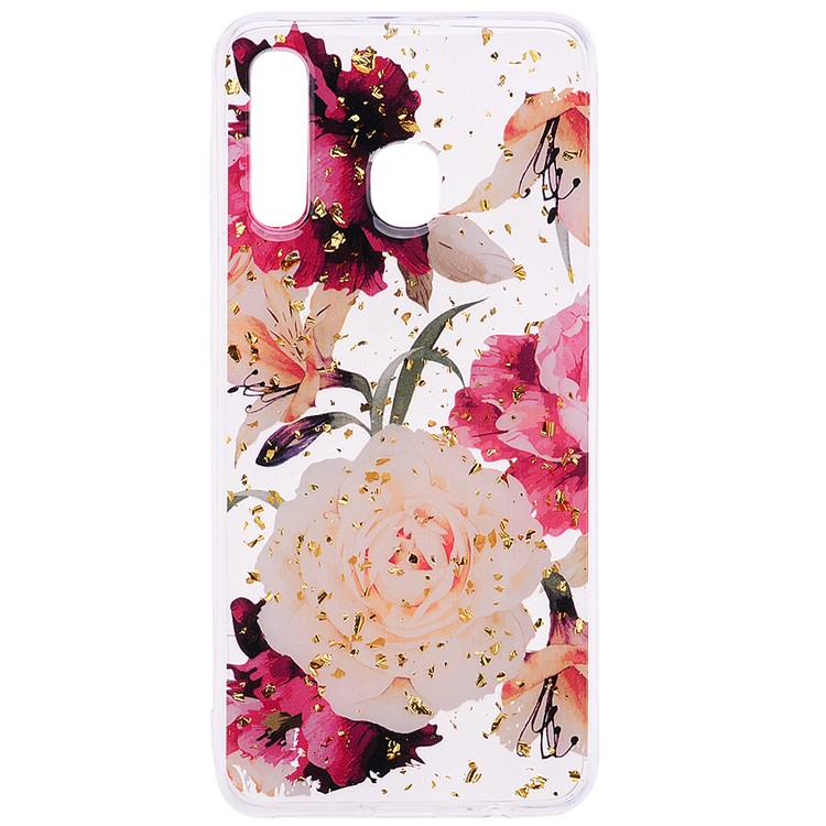 Glitter Sequins Inlaid Patterned TPU Phone Cover for Samsung Galaxy A30 / A20 - Pretty Flowers-2