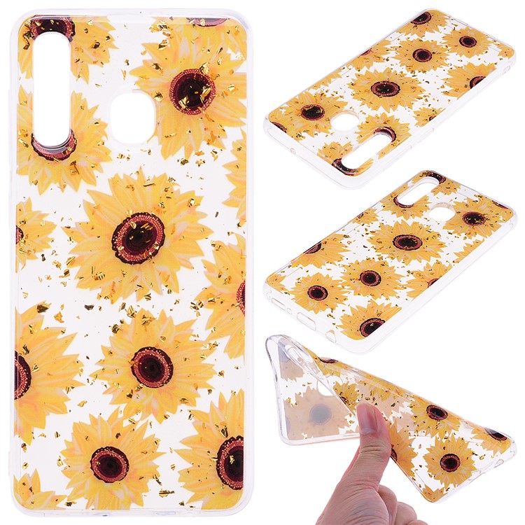 Glitter Sequins Inlaid Patterned TPU Phone Cover for Samsung Galaxy A30 / A20 - Sunflowers-1