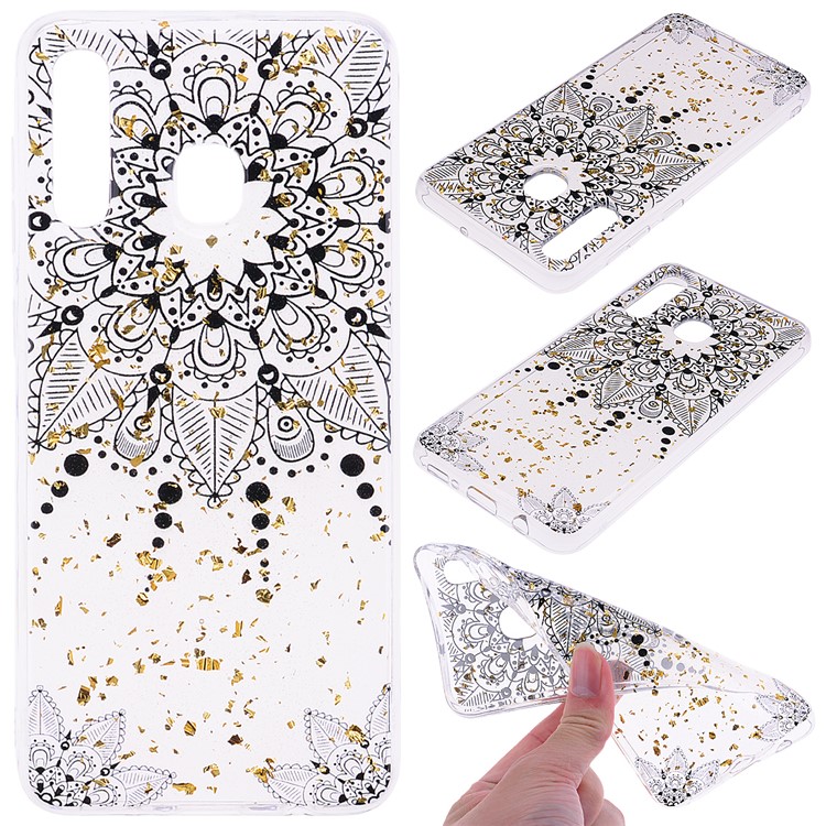 Glitter Sequins Inlaid Patterned TPU Phone Cover for Samsung Galaxy A30 / A20 - Black Flower-1